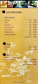 Menu Le Bar a Vivres - Les boissons