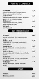 Menu Pizza Giovanni - Pizzas à base de crèmes fraîche, à base de poissons et desserts  