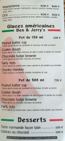 Menu La Tour de Pizz' - Glaces et desserts