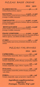 Carte et menu de Pizzeria Entre Nous à Villepinte — Pizza base creme