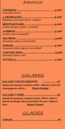 Carte et menu de Pizzeria Entre Nous à Villepinte — Les paninis, salades et glaces