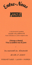 Carte et menu Pizzeria Entre Nous Villepinte