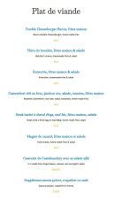 Menu Le Bistro d'Armando - Les plats de la viande
