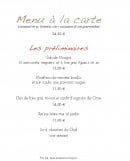 Menu La table du Pareur - Menu à la carte et préliminaires 