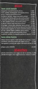 Menu Pizzeria du village - Les pizzas et planches