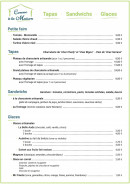 Menu Comme À La Maison - Les tapas, sandwichs, glaces