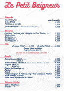 Menu Le Petit Baigneur - Les desserts, boissons, alcools et boissons chaudes