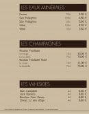 Menu L & L - Les eaux, champagnes et whiskies 