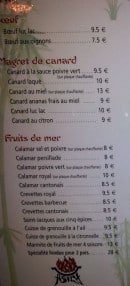 Menu Asily - Les boeufs, magrets de canards et fruits de mer