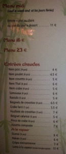 Menu Asily - Les menus et entrées