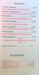Carte et menu de Pizzeria chez Fanny à Pennautier — Les paninis et boissons