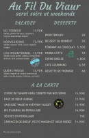 Carte et menu de Au Fil Du Viaur à Sainte Juliette sur Viaur — Les salades, desserts et plats