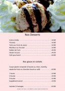 Menu L'endroit - Les desserts et glaces