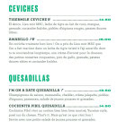 Menu Tigermilk - Ceviches et quesadillas