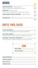 Menu Tigermilk - Les bières, softs et thés, ...