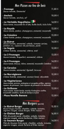 Menu Bistrot Pernod - Les pizzas et burgers