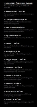 Menu French burger - Les burgers