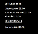 Menu French burger - Les desserts et boissons