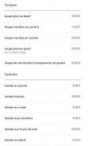 Menu Phi Long - Les soupes et salades