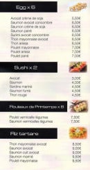 Menu Suchic - Les sushis, riz tartares,...