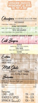 Menu Moon - Les classiques, les colds burgers...