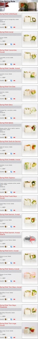 Menu Sushikoste - Les Spring Rolls