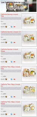 Menu Sushikoste - Les California Rolls de Lux