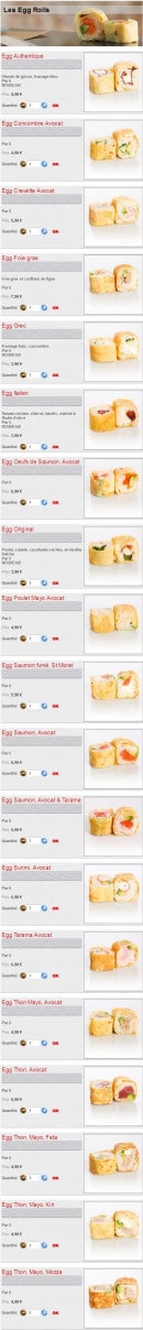 Menu Sushikoste - Les Egg Rolls