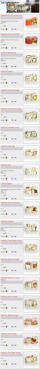 Menu Sushikoste - Les California Rolls