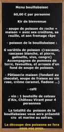 Carte et menu de L'Esplaï du grand Bar des Goudes à Marseille 8 — La bouillabaisse a 60€