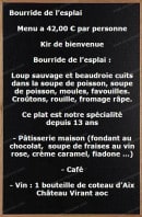 Carte et menu de L'Esplaï du grand Bar des Goudes à Marseille 8 — Menu a 42€