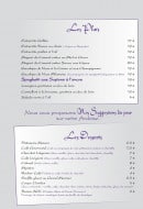 Menu Chez Zé - Carte du soir: Les plats et les desserts