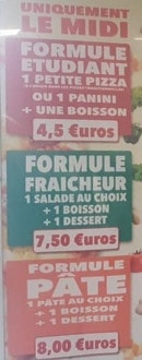 Menu Pizza Pierrot - Les formules