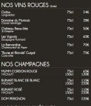 Menu Les Terrasses du Country Club - Les vins rouges et champagnes
