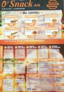 Menu O' Snack aix - Menu à la carte 