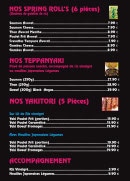 Menu Kohmen - Les spring rolls, yakitori, ...