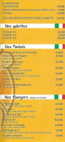 Menu Le 124 - Galettes, paninis et burgers