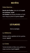 Menu Le Millesime - Les pâtes et planches