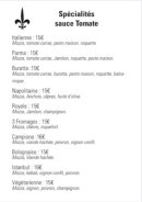 Menu Les Gourmands - Les pizzas spécialités sauce tomate