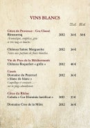 Menu Café de la Place - Vins blancs