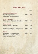 Menu Café de la Place - Arbois, loire, côteausx du languedoc,....