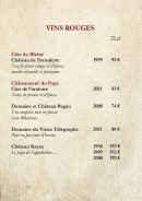 Menu Café de la Place - Côtes du rhôn, chateauneuf du pape