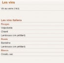 Menu Le Roma - Les vins