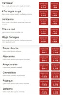Menu Pizza Kings - Les pizzas aux fromages suite et bases crèmes