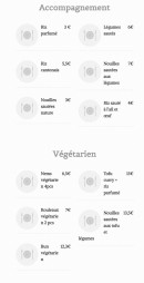 Menu Chez Cam - Les accompagnements et végétariens