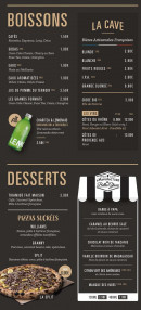 Menu Pizza Cosy - Les boissons, vins et desserts