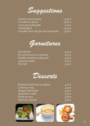 Menu Restaurant Orchidée - Les suggestions, garnitures et desserts
