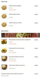 Menu Café Siam du Lac - Les plats et pad thaï