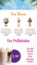 Menu O’Delices - Les glaces et milkshakes