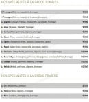 Menu Pizza de manon - Les pizzas bases tomates et crèmes